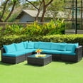 thumbnail image 3 of Patiojoy 7 Pcs Outdoor Patio Furniture Set All-Weather PE Rattan Sofa Set w/Coffee Table & Cushions Turquoise, 3 of 9