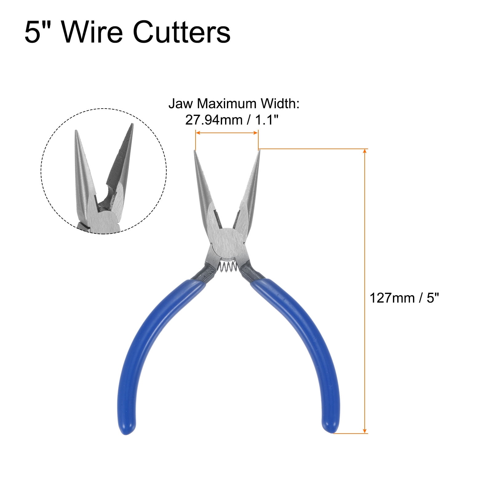 Uxcell 5Pcs Mini Needle Nose Pliers 5" Toothed Precision Plier with Blue Handle for DIY Craft