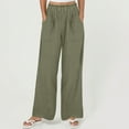 thumbnail image 5 of XFLWAM Women's Casual Linen Pants Drawstring High Waisted Wide Leg Palazzo Pant Casual Loose Flowy Trousers with Pockets Army Green L, 5 of 9