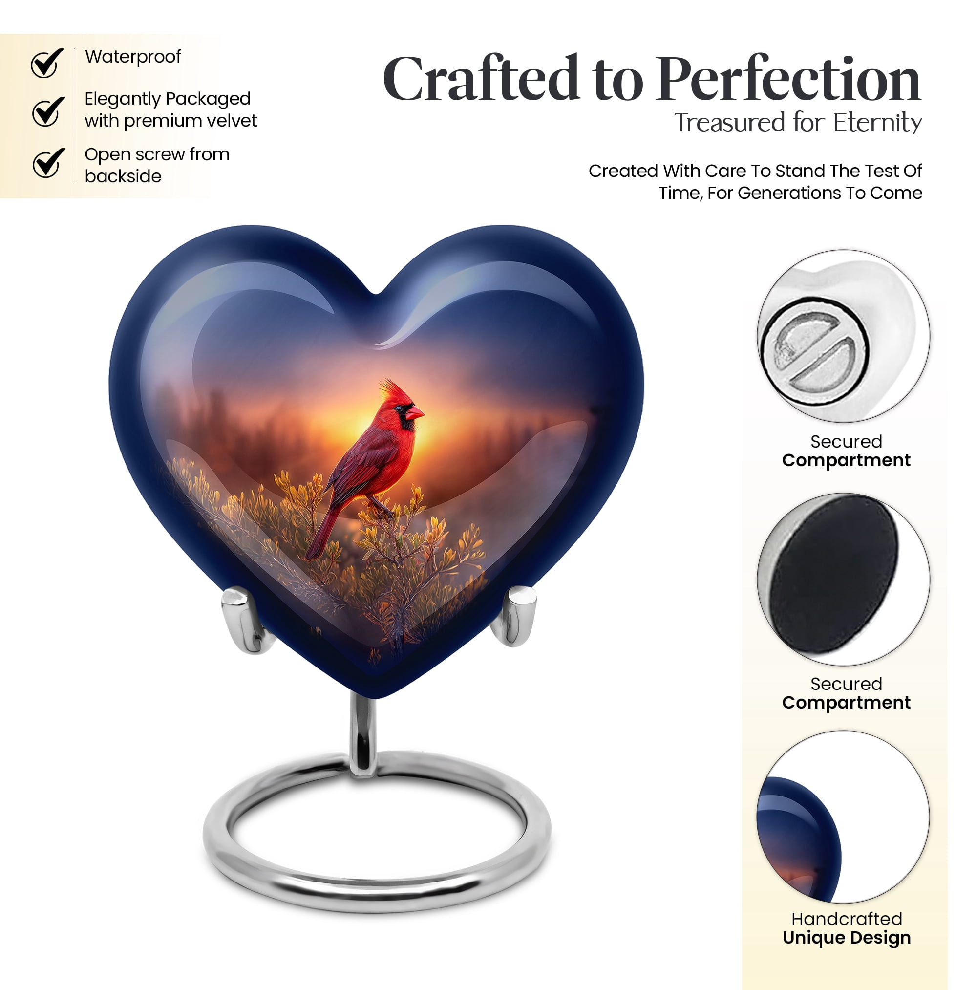 MUKTIVE Cardinal Bird Cremation Urns for Adult Male - Large Green Funeral Urn for Ashes for Women - Memorial Ash Container for Human Ashes - Burial Urn for Mom - 8 Inch