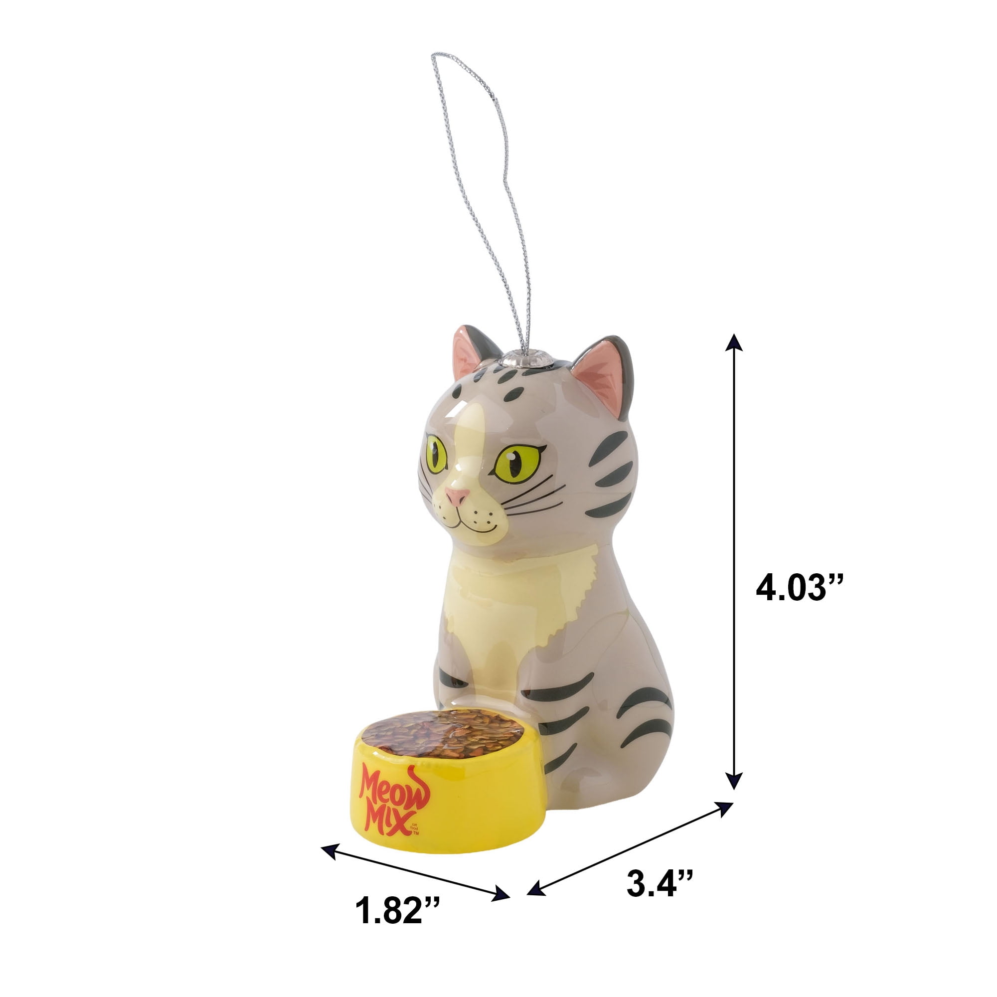 Meow Mix Figural Christmas Tree Ornament - Gray Cat with Food Bowl, Holiday Decoration