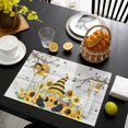 thumbnail image 3 of Gnomes Sunflower Placemats Set of 4, Bees Branches Floral Wooden Placemats for Dining Table, Place Mats for Kitchen Tabletop, Waterproof Wipeable Dining Table Mats Set, 3 of 9