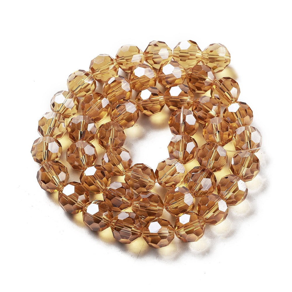 Electroplate Transparent Glass Beads Strands Faceted(32 Facets) Round Pearl Luster Plated Camel 10mm Hole: 1.2mm about 65~69pcs/strand 23.03~24.49 inch(58.5~62.2cm)
