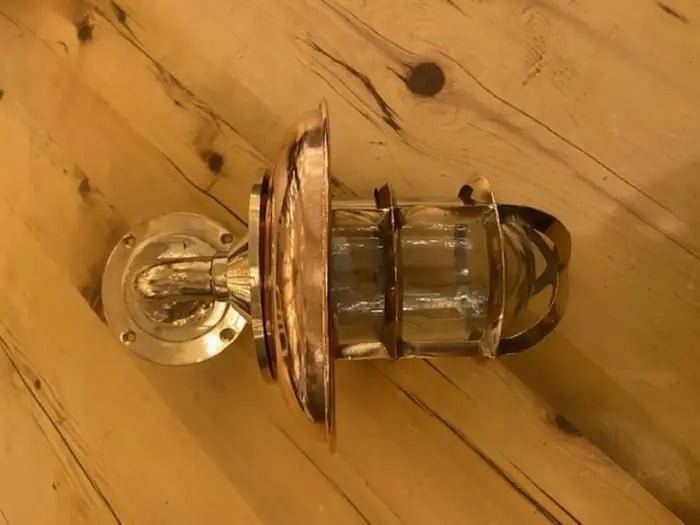 Solid Brass Nautical Sconce with Copper Shield & Glass Globe – 90 Degree Wall Fixture