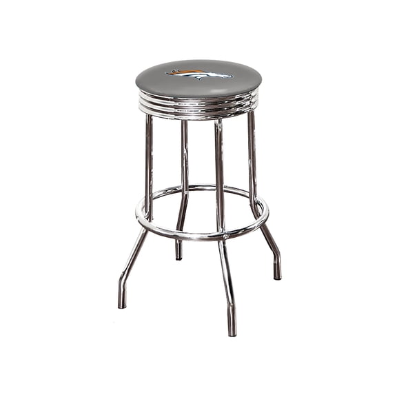 The Furniture King Bar Stool 29" Tall Backless Chrome Metal Stool Featuring Your Favorite Football Team Logo on a Colored Vinyl Swivel Seat Cushion Broncos on Grey