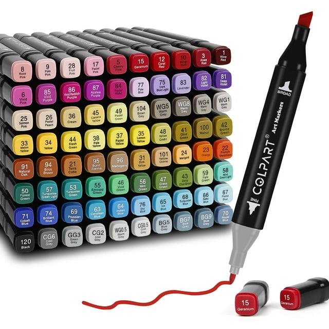 Bolígrafos artísticos Markers Colpart, 80 colores, alcohol, doble punta