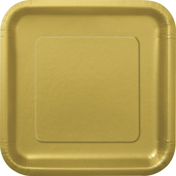 Square Paper Dessert Plates, 7 in, Gold, 16ct