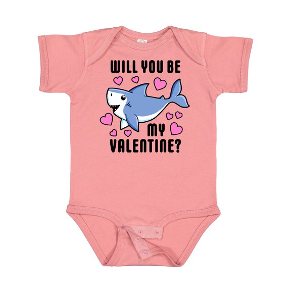 Inktastic Will you be my Valentine with Cute Shark and Hearts Boys or Girls Baby Bodysuit
