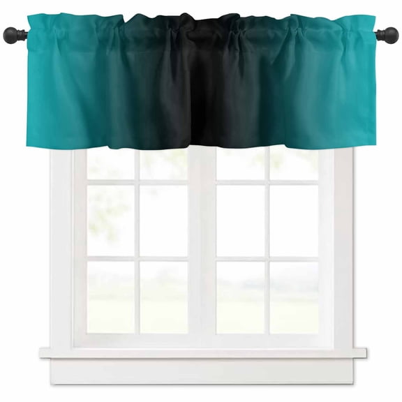 Hokiten Rod Pocket Curtain Valance, Teal Black Ombre Farmhouse Window Valance for Living Room, Bedroom, Kitchen Gradient Contemporary Abstract Art 42"W x 12"L