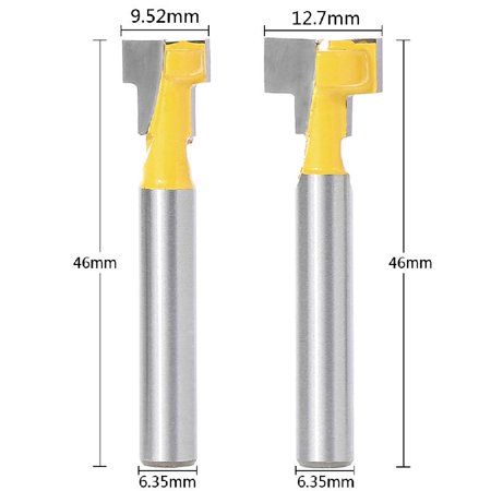 

OOKWE 2 Pcs 1/4 Shank Yellow T-Slot Cutter Router Bit Set for 3/8 & 1/2 Hex Bolt