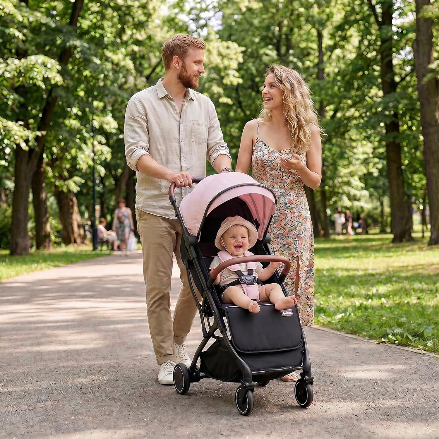 INFANS Travel Stroller, Lightweight Compact Baby Stroller for Airplane with One-Hand Fold, Multi-Position Recline, Canopy, 4 Wheel Suspension, Storage Basket