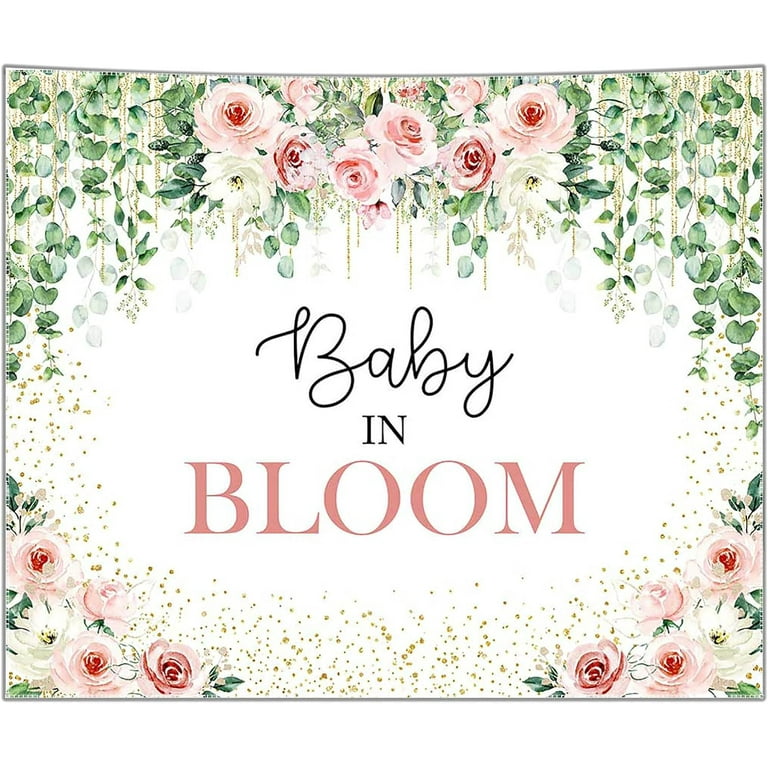 Baby in Bloom Backdrop Sage Green Leaves with Pink Flowers Baby