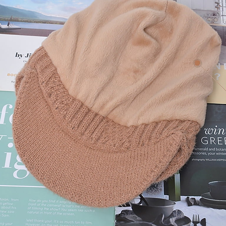 Men & Women Biege Beanie with Brim and Ear Flaps Fleece-Lined Hat Winter Beanie with Brim and Ear Flaps for Men, Knitted hat  main image 2