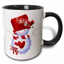 3drose, Red Hatted Snowman, 15oz Two-tone Black Mug