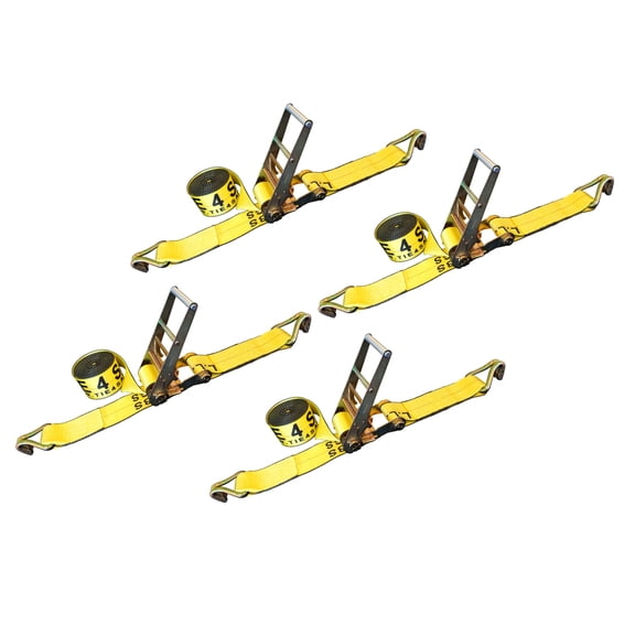 4" x 30' Ratchet Strap W/ J Hook - Yelow - 4 Packs