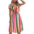 thumbnail image 2 of ZKCCNUK Women's Casual Fashi V-Neck Short Sleeve Bow Dress Summer Printing Dresses Wedding Guest Dresses for Beach Party, 2 of 6