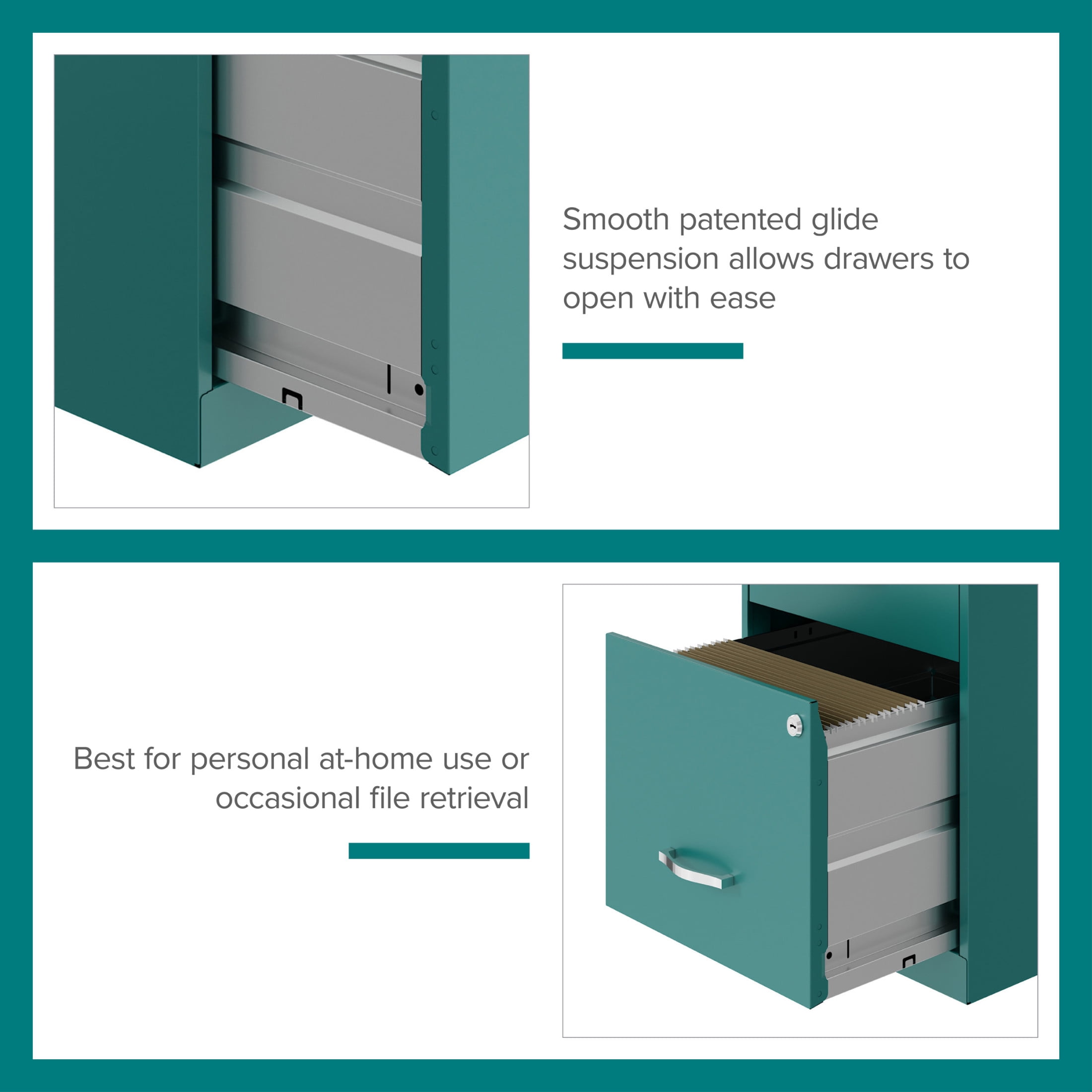 Space Solutions 18" Deep 2 Drawer Letter Width Vertical File Cabinet with Accessory Drawer, Teal