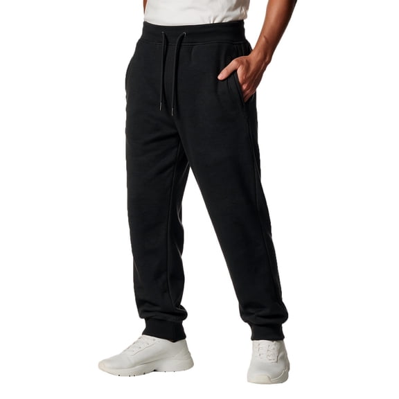 cllios Mens Fleece Jogger Pants Cuffed Ankle Drawstring Waist Athletic Jogging Trousers with Side Pockets Black M-5XL