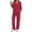 Red, variant on UVN Pajama for Women Embroidered Floral Button Up Sleepwear with Drawstring Pocket Pants Ladies Casual Lounge Set