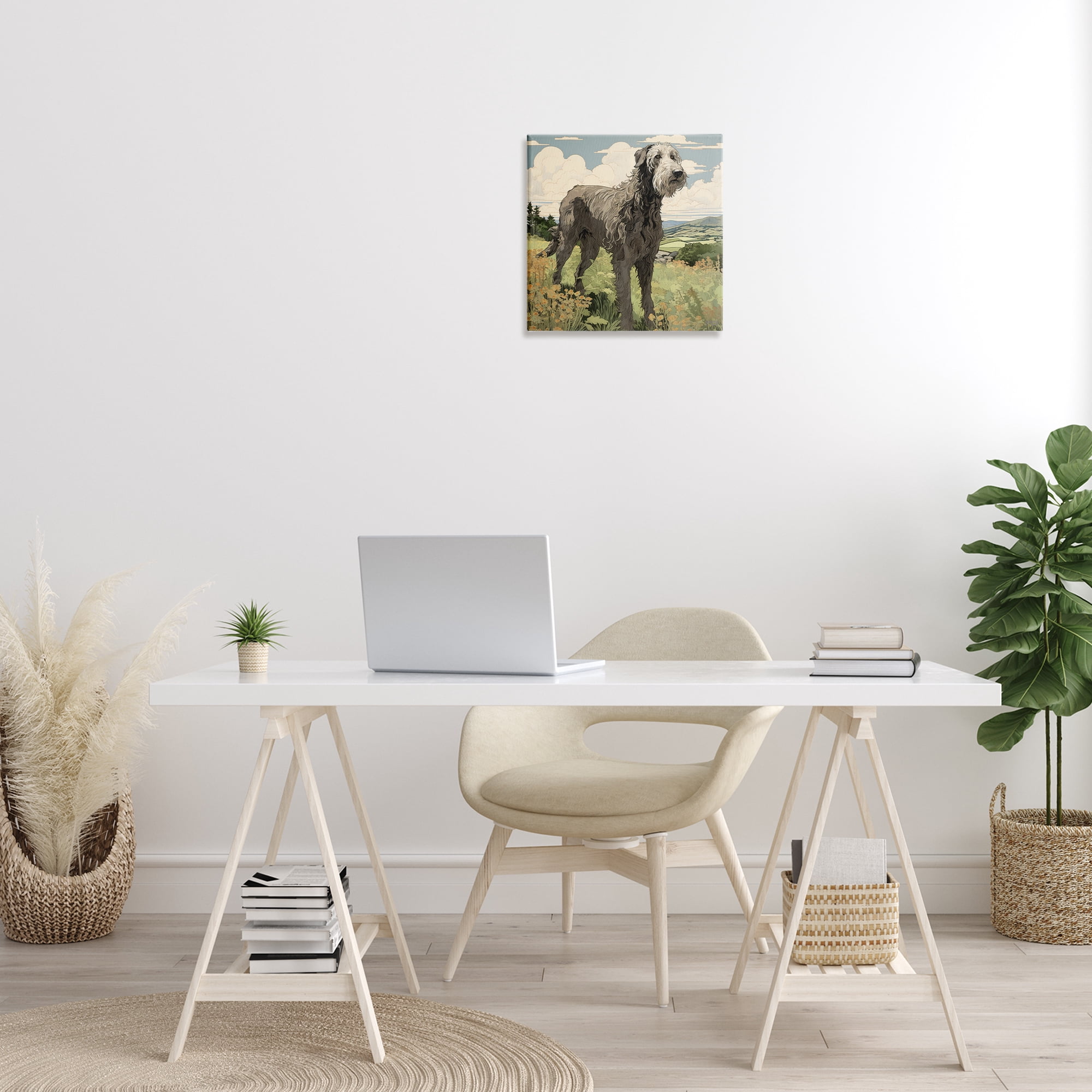 Stupell Industries Countryside Landscape Dog Landscape Painting Gallery Wrapped Canvas Art Print Wall Art, 17 x 17