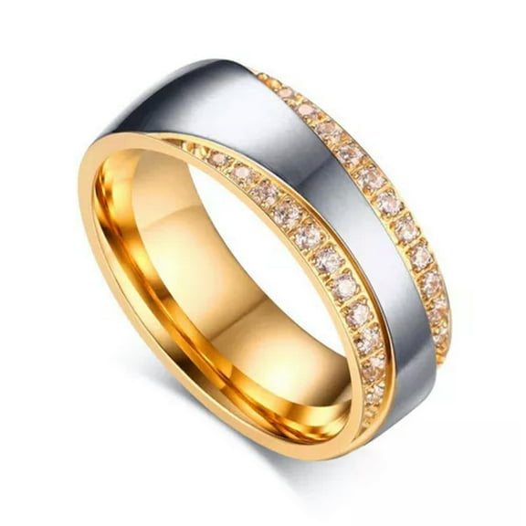 18K Gold Plating Couple Rings 7mm Stainless Steel Promised Wedding Ring Sz 5-12