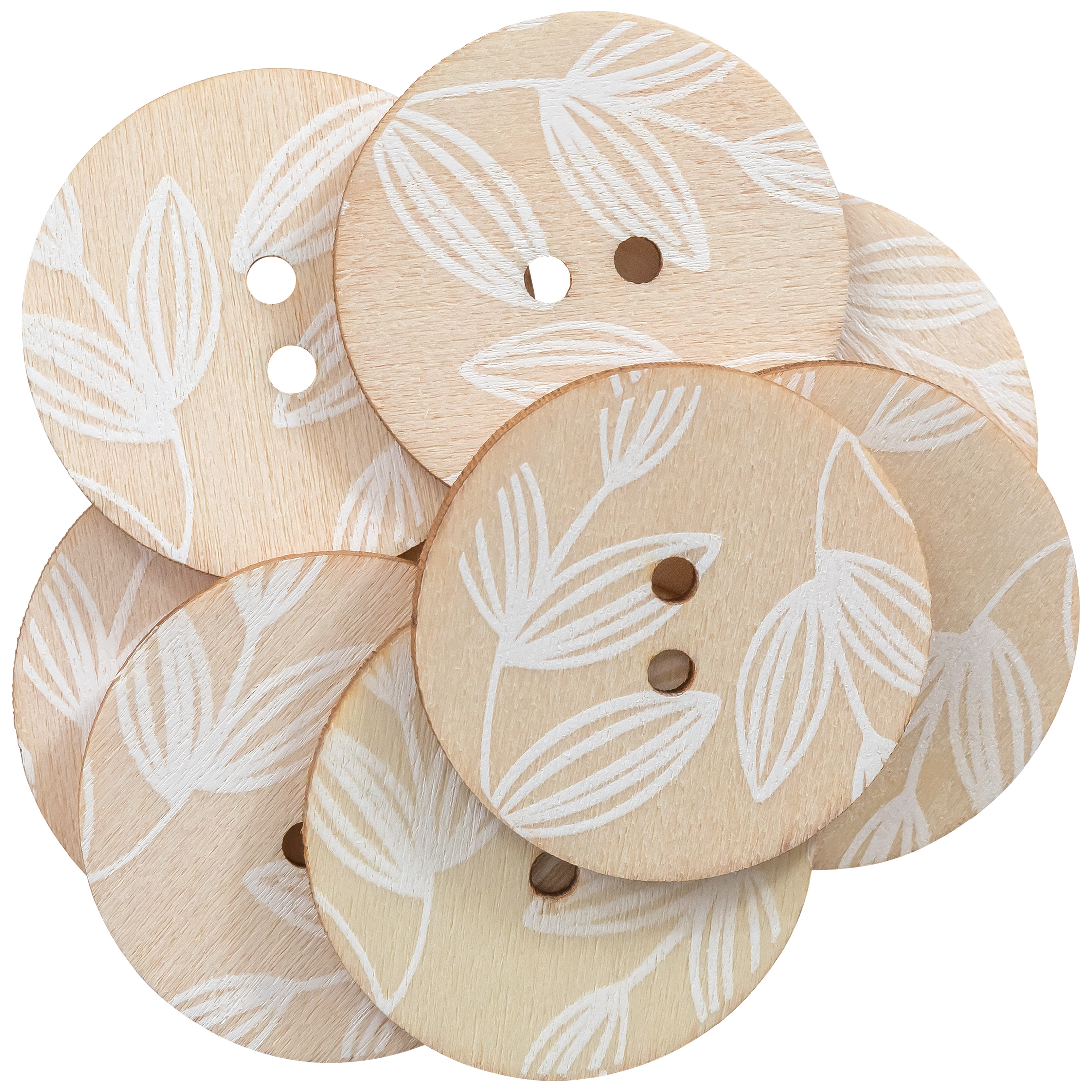 Organic Elements Tan 1 3/8" Wood Floral Printed 2-Hole Buttons, 8 Pieces - image 3 of 6