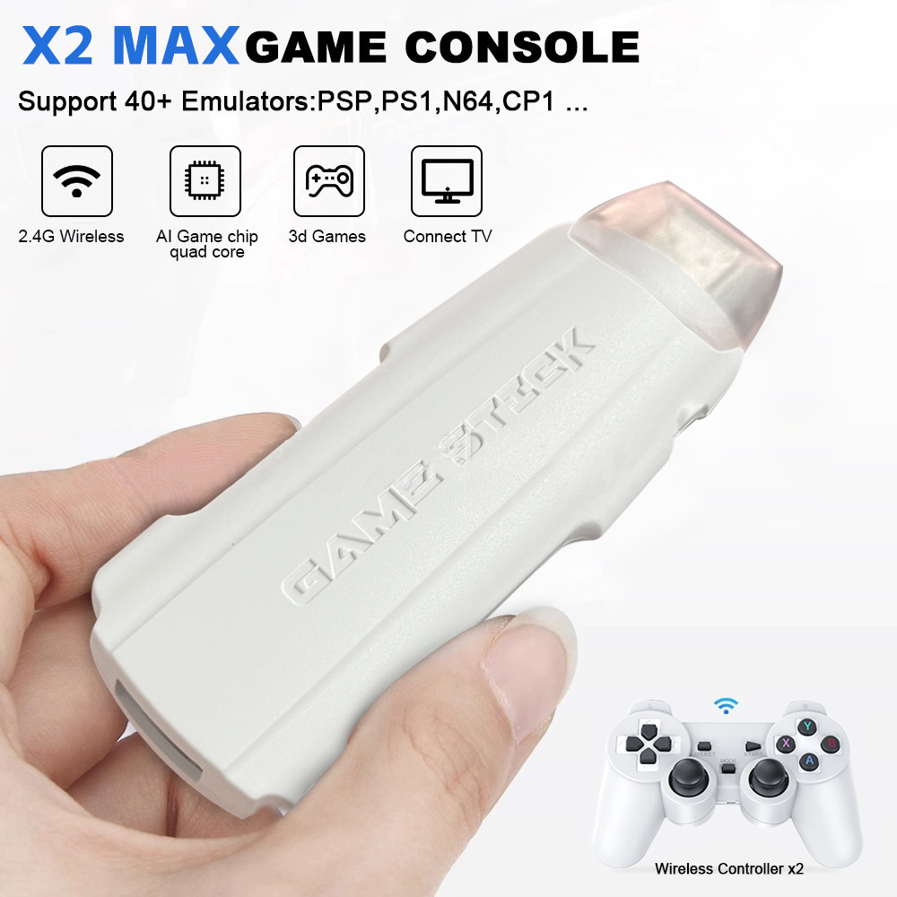 Console De Jeu Rétro Sans Fil HD 64G Avec 20000 Jeux - 9 Émulateurs + 2 Manettes 2.4G