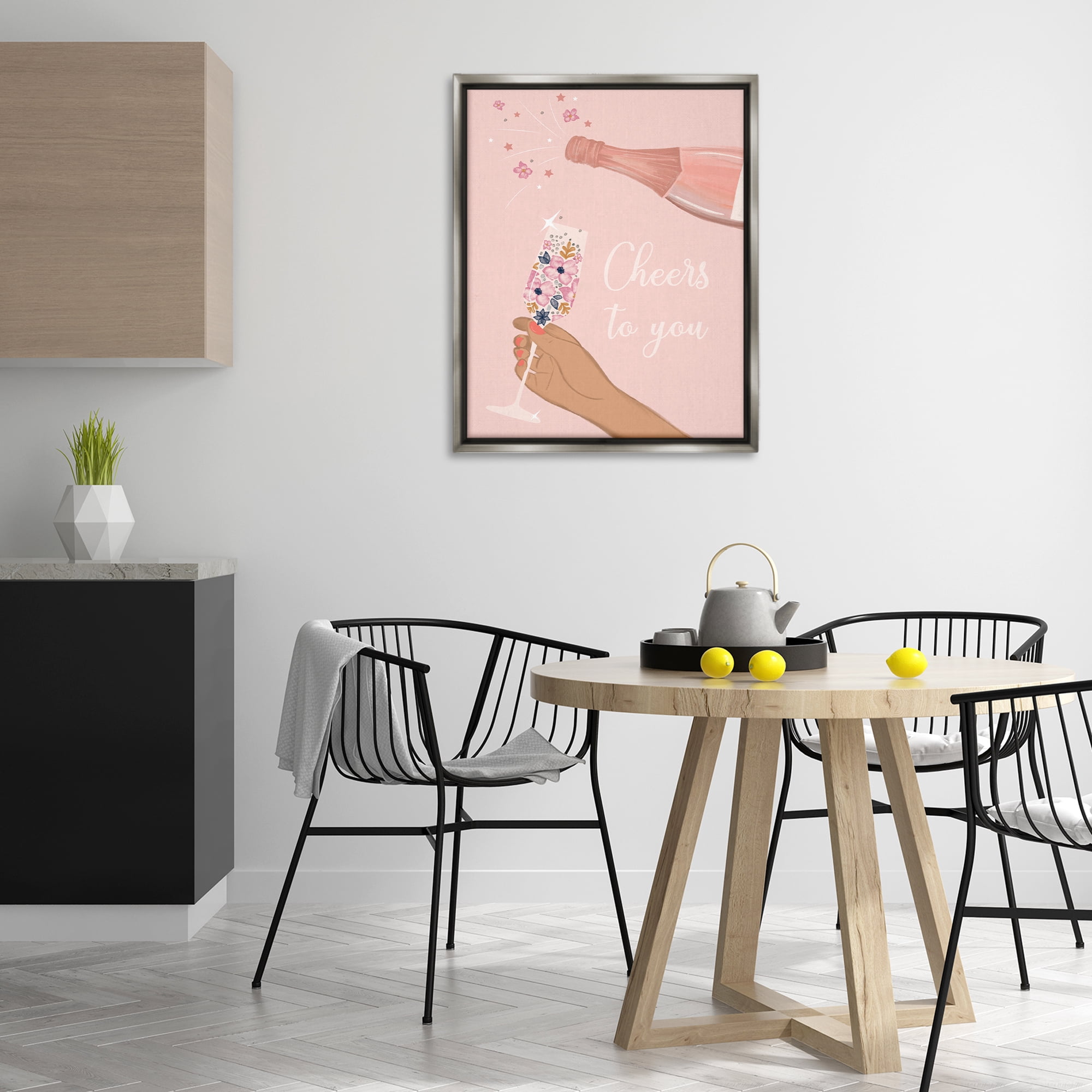 Stupell Industries Cheers To You Champagne Food & Beverage Painting Gray Floater Framed Art Print Wall Art, 25 x 31