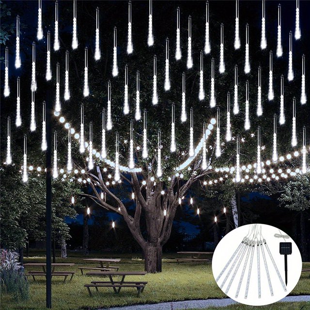 1pc Solar Meteor Rain Lights, Outdoor Waterproof Solar String Lights, 8 Tube 192LEDs/288LEDs Solar Christmas Tree Lights For Tree Wedding Xmas Holiday Party Patio