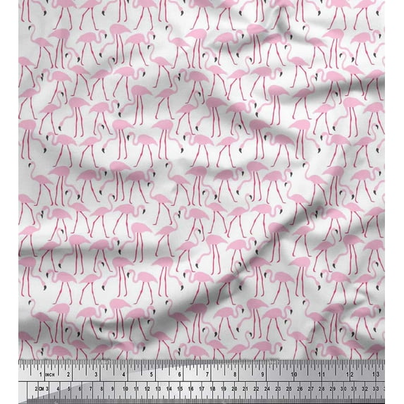 Soimoi Cotton Cambric Fabric Flamingo Bird Print Fabric by the Yard 56 Inch Wide