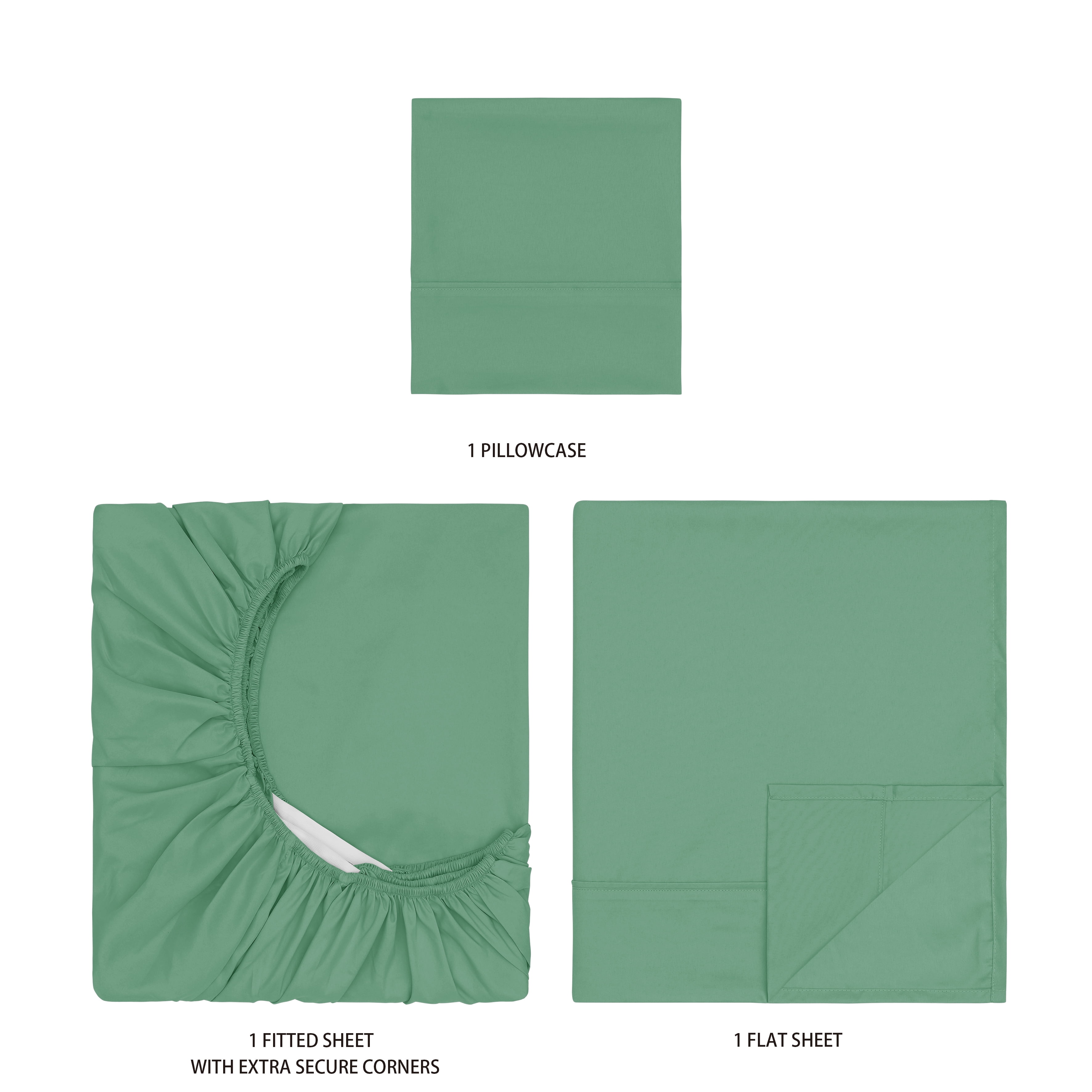 Mainstays Super Soft Brushed Microfiber Bed Sheet Set, Green Sage, Twin-XL, 3 Piece