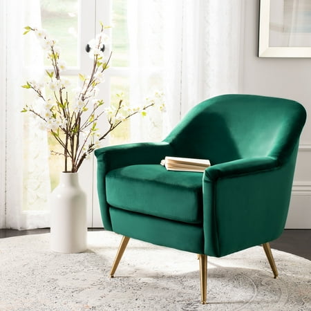 SAFAVIEH Brienne Mid-Century Arm Accent Chair Emerald Velvet