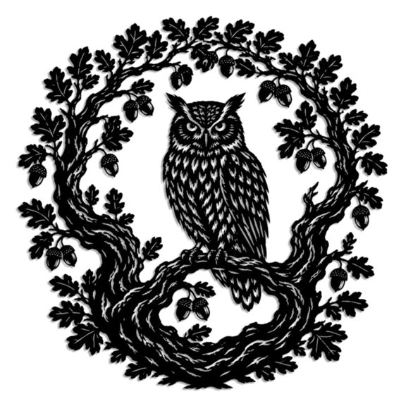 Owl on Oak Branch Metal Wall Art WallArt Decor Metal Outdoor Decor Metal Signs Rustic Gothic Artwork Exquisite Wall Decoration for Living Room Bedroom Office Stylish Nature Inspired Metal Decor