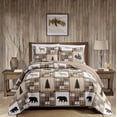 thumbnail image 1 of Rustic Modern Farmhouse Cabin Lodge Quilted Bedspread Coverlet Bedding Set with Patchwork of Wildlife Grizzly Bears Deer Buck and Plaid Check Patterns in Taupe Brown - Western-1 (Twin/Twin Extra Long), 1 of 3