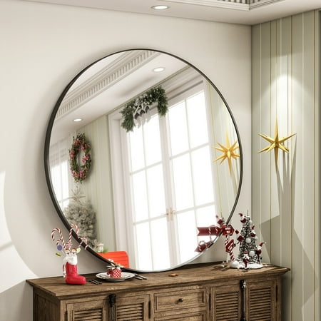 BEAUTYPEAK 30 Wall Mirror Bathroom Mirror Wall Mounted Round Mirror Black