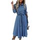 thumbnail image 1 of Vestido Vestido largo casual con cuello de solapa Vestido de mujer de manga larga con bolsillos Traje diario Ygjytge Azul T M para Mujer, 1 of 7