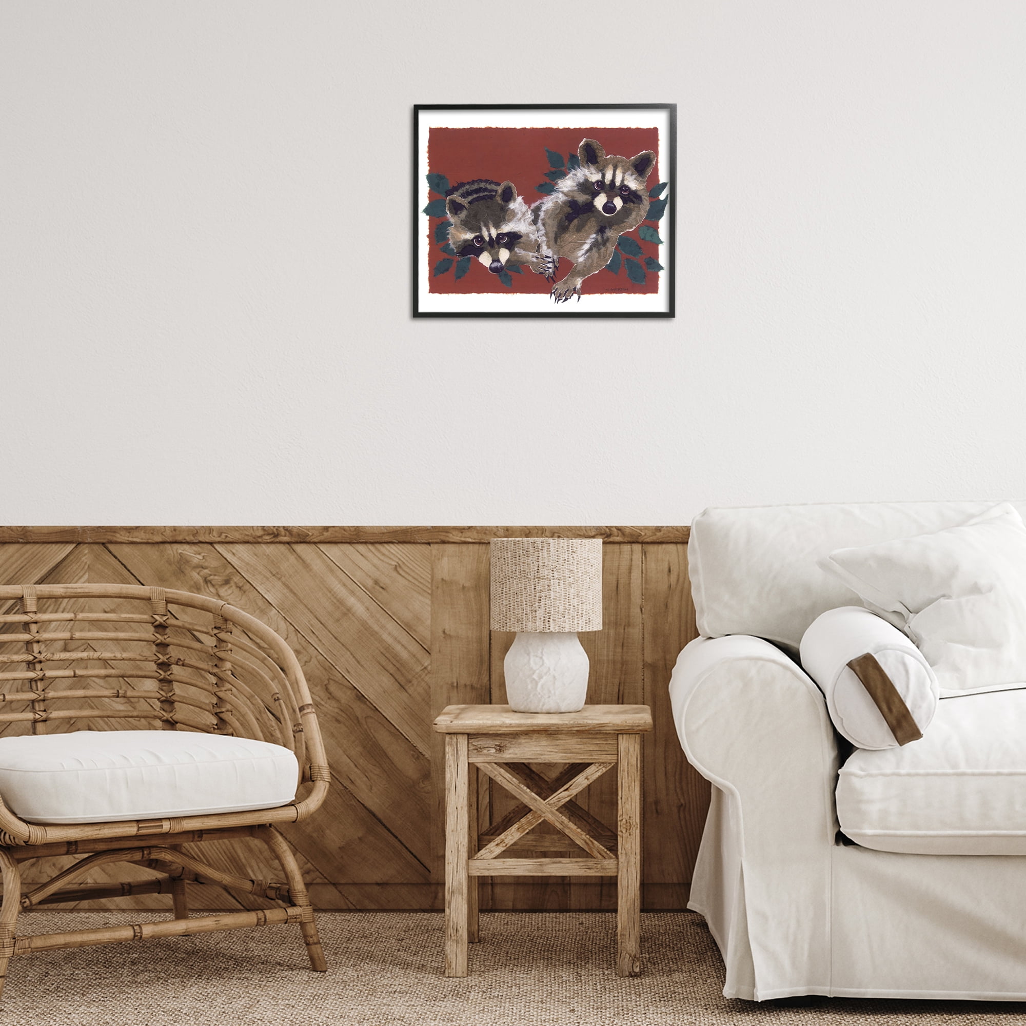 Stupell Industries Two Raccoons & Leaves Animals & Insects Painting Black Framed Art Print Wall Art, 20 x 16