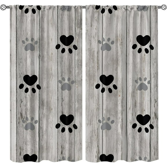 Cute Cats and Dogs Blackout Curtains for Playroom, Animals Bear Paw Prints Rod Pocket Curtains, Bathroom Curtains Window Luxury Room Decor Apply to Living Room Bedroom Kid Room-W42xL54in