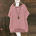 thumbnail image 4 of GUACER Gingham Plaid Shirts for Women Short Sleeve Cotton Linen Summer Tops Casual Checkered Tunic Blouses, 4 of 6