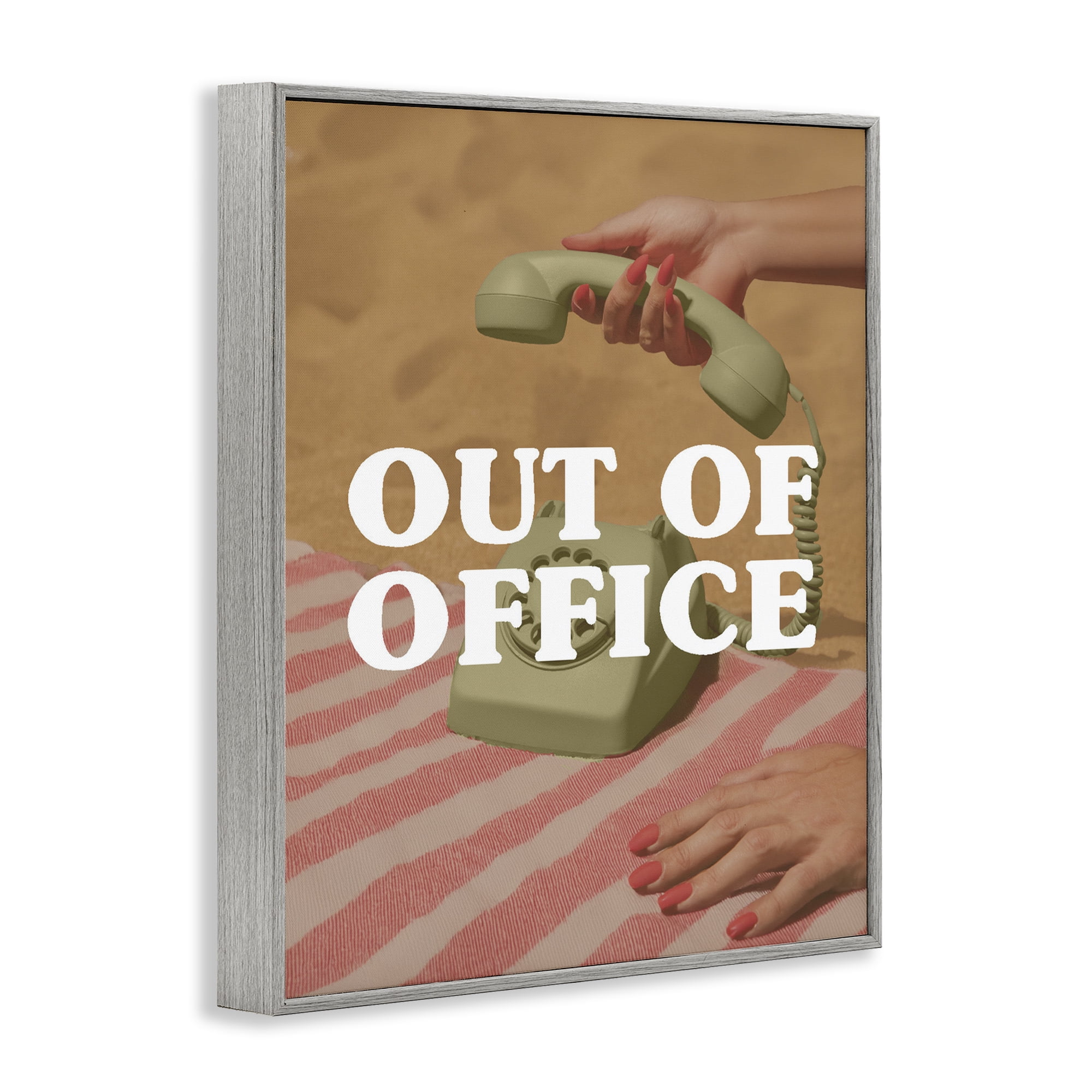 Out of Office Green Phone Gray Framed Giclee Art, design by Lil' Rue