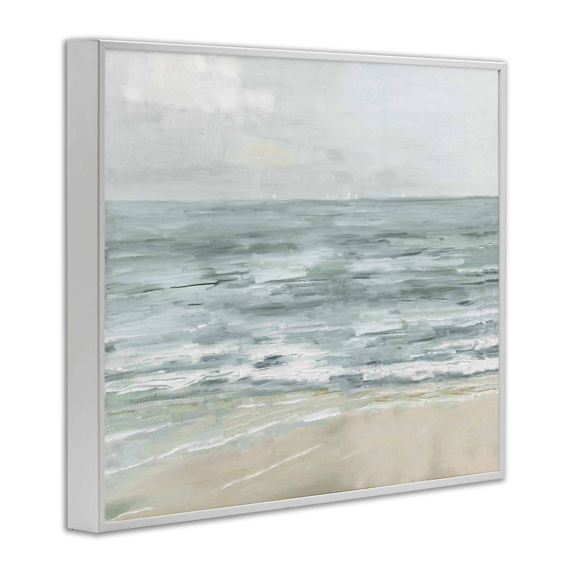 Stupell Industries Brushed Beach Waves Landscape Painting White Framed Art Print Wall Art, 30 x 24