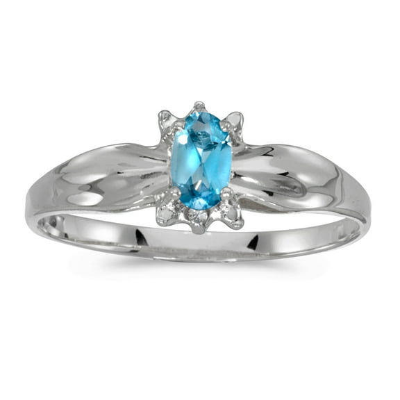 10k White Gold Oval Blue Topaz And Diamond Ring