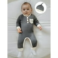 thumbnail image 4 of BemeyourBBs Baby Boy Fall Romper Contrast Ribbed Long Sleeve Jumpsuit Hat, 4 of 9