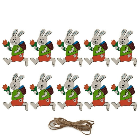 Visland 10PCS Easter Bunny Wooden Hanging Sign Colorful Cute Rabbit for Easter Party Decoration Home Decor
