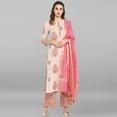 thumbnail image 1 of Janasya Indian Round Neck 3/4 Sleeve Hand Print,Gold Print,Foil Print Multicolor Cotton Kurta With Palazzo And Dupatta For Women, 1 of 11