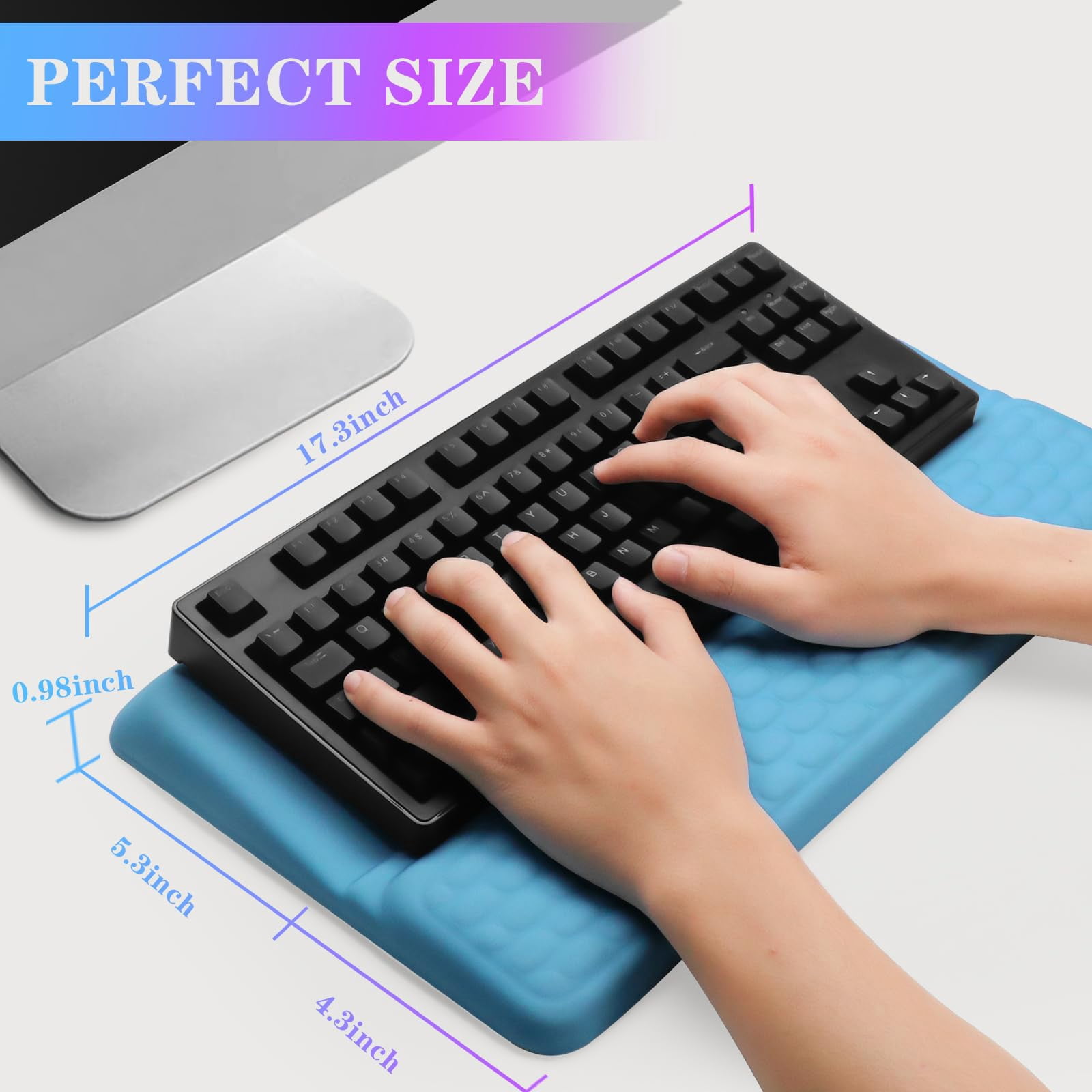 Computer Stand With Wrist Rest  Tilted Holder - Riser Pad Tray Support For Office Home Blue