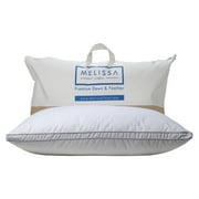Melissa Linen, Goose Down Bed Pillow, Soft & Supportive White Cotton Shell, Queen Size