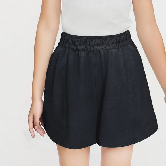 MKOSPLRT Linen Shorts for Children 8-15 Years Elastic High Waist Bermuda Shorts Solid Color Baggy Wide Leg Shorts with Pokcet for Boy Girl