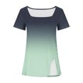 thumbnail image 3 of Plebaso Chemises d'Été pour Femmes Manches Courtes Tunique Dégradée Col Carré Blouses Amples Habillées avec Fente, 3 of 4
