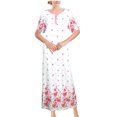thumbnail image 1 of Chemin de Moda Women's Short Sleeve Button Front Love Print Floor-Length Long Nightgown, 1 of 4